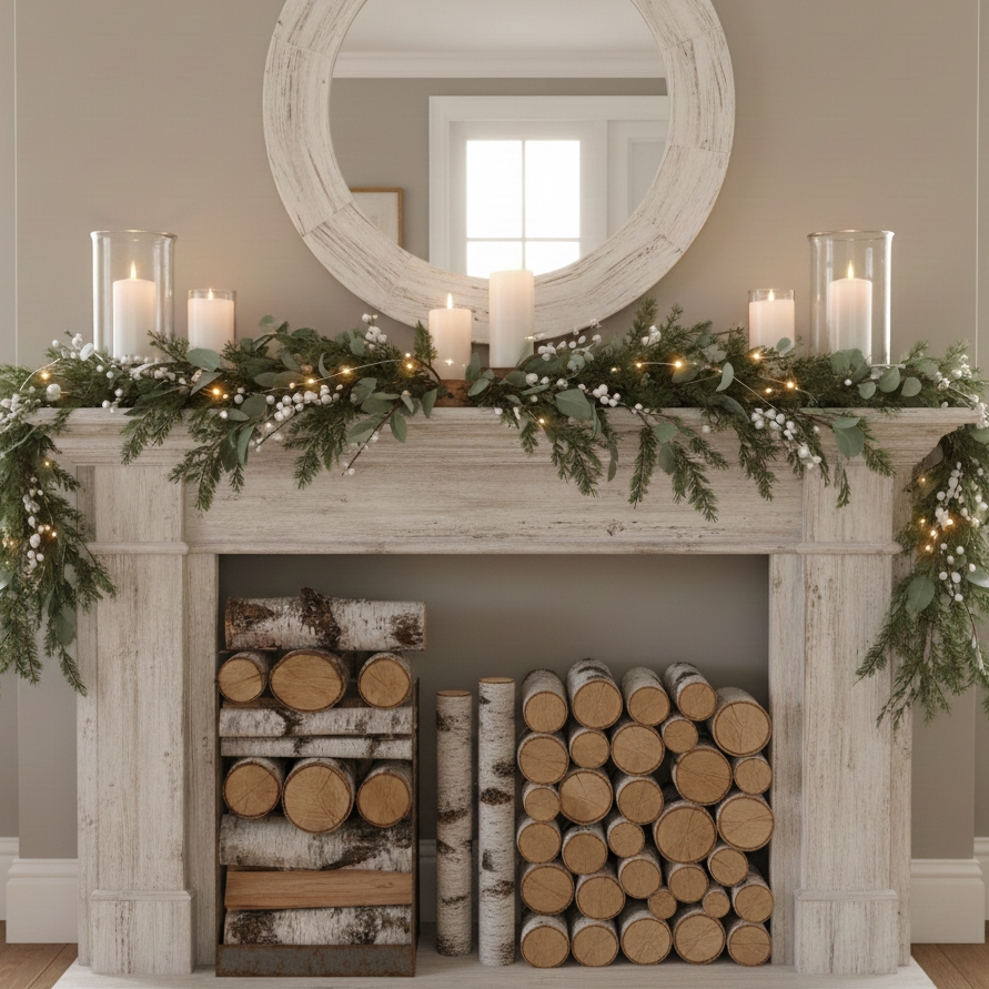 Winter Mantel Decor Ideas - The Birch Woodland Glow